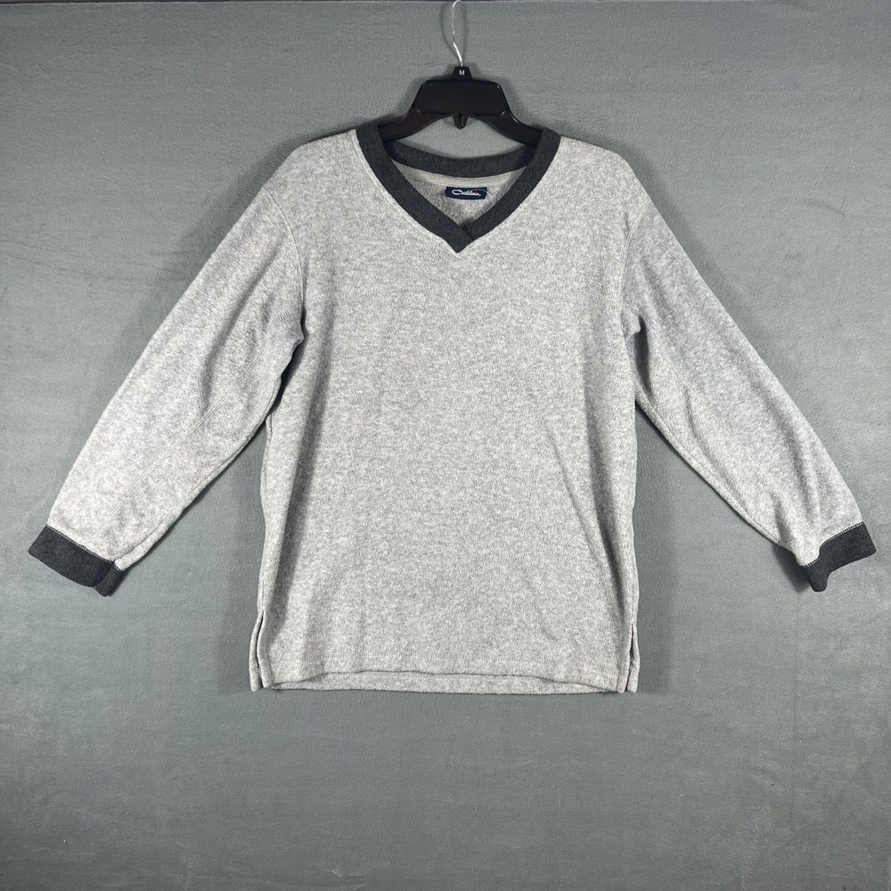 VTG Catalina Men's Fleece V-Neck Sweater Gray Black Trim Long Sleeve Size M